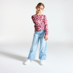 بلوفر مطبوع عليه صورة فهد، وردي اللون، للفتيات